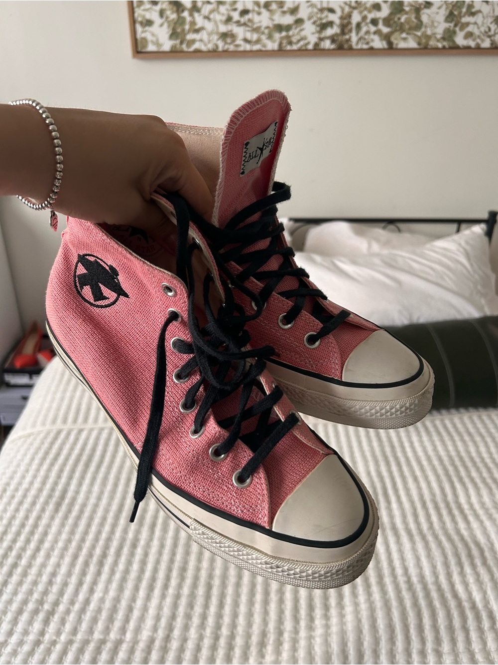 Stussy Pink High-Top Canvas Sneakers with Black Laces